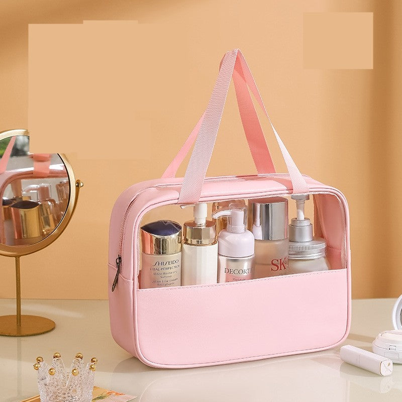 Geanta cosmetice Flippy, pentru voiaj sau organizare, material PVC/textil, impermeabila, portabila, 30 x 21 x 12 cm, roz-2