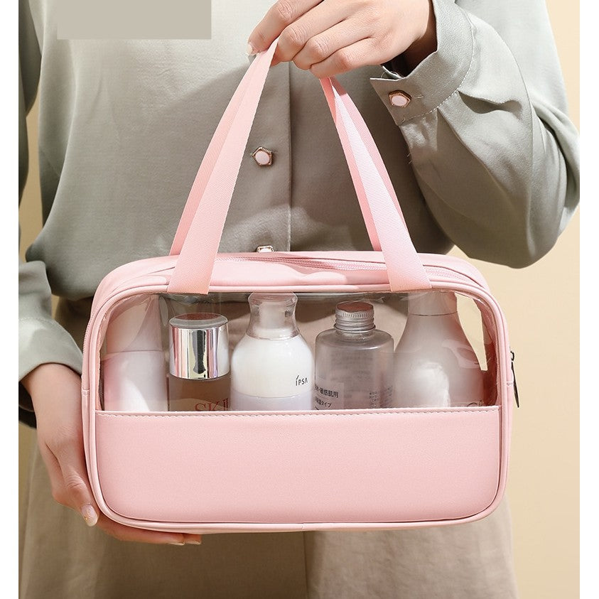 Geanta cosmetice Flippy, pentru voiaj sau organizare, material PVC/textil, impermeabila, portabila, 30 x 21 x 12 cm, roz-4