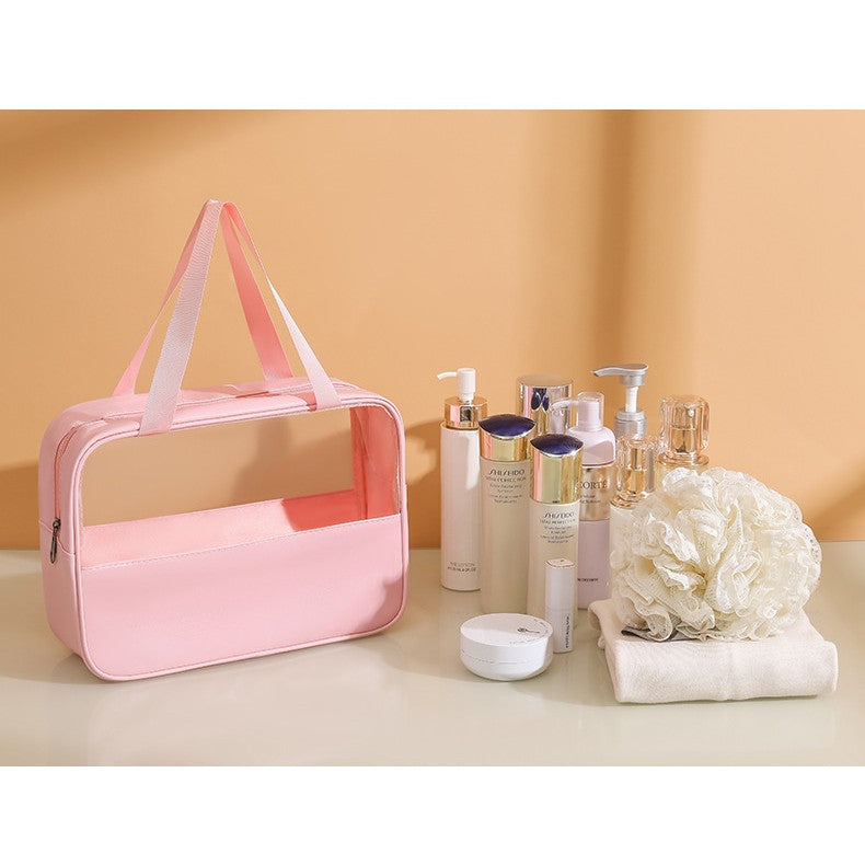 Geanta cosmetice Flippy, pentru voiaj sau organizare, material PVC/textil, impermeabila, portabila, 30 x 21 x 12 cm, roz-5