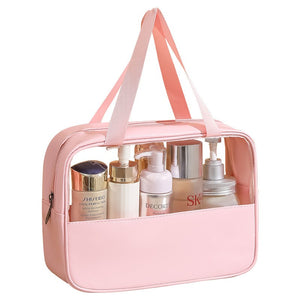 Geanta cosmetice Flippy, pentru voiaj sau organizare, material PVC/textil, impermeabila, portabila, 30 x 21 x 12 cm, roz-0