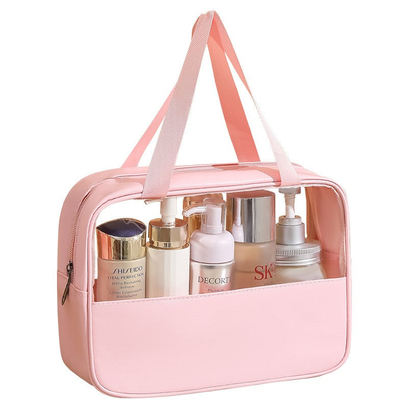 Geanta cosmetice Flippy, pentru voiaj sau organizare, material PVC/textil, impermeabila, portabila, 30 x 21 x 12 cm, roz-0