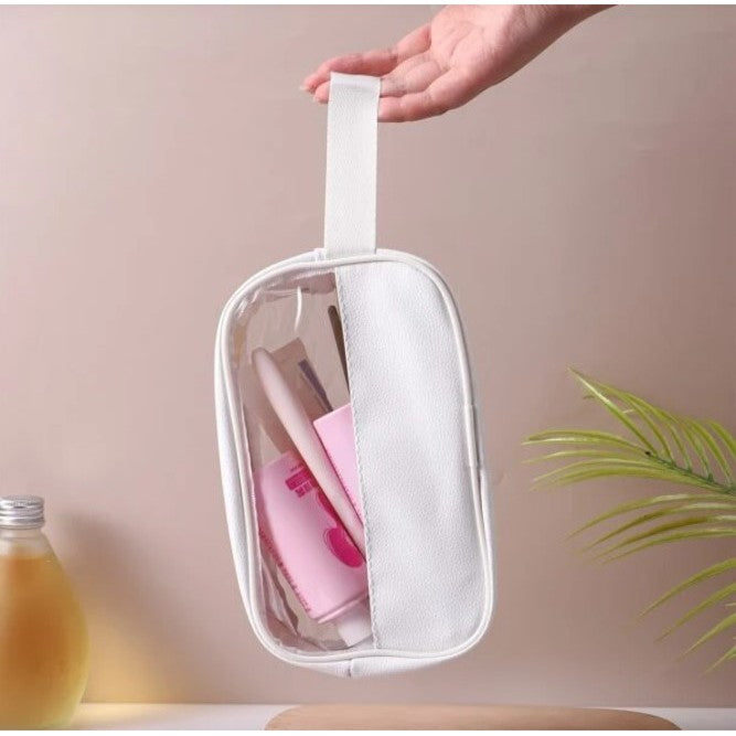 Geanta cosmetice Flippy, pentru voiaj sau organizare, material PVC/textil, impermeabila, portabila, 22 x 12 x 8 cm, alb-2