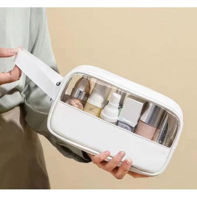 Geanta cosmetice Flippy, pentru voiaj sau organizare, material PVC/textil, impermeabila, portabila, 22 x 12 x 8 cm, alb-3