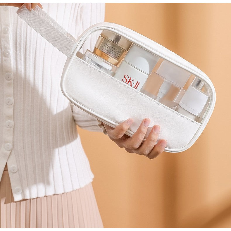 Geanta cosmetice Flippy, pentru voiaj sau organizare, material PVC/textil, impermeabila, portabila, 22 x 12 x 8 cm, alb-4