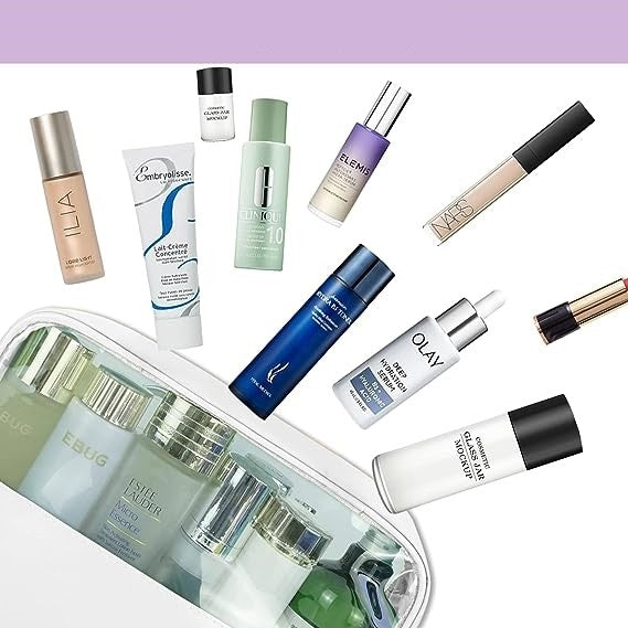 Geanta cosmetice Flippy, pentru voiaj sau organizare, material PVC/textil, impermeabila, portabila, 26 x 15 x 10 cm, alb-2