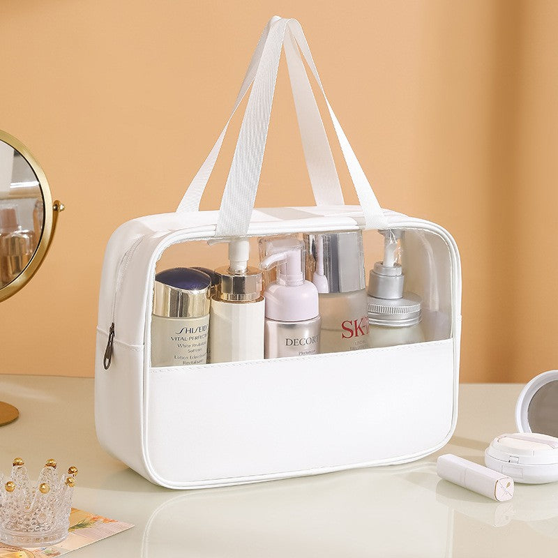 Geanta cosmetice Flippy, pentru voiaj sau organizare, material PVC/textil, impermeabila, portabila, 26 x 15 x 10 cm, alb-7