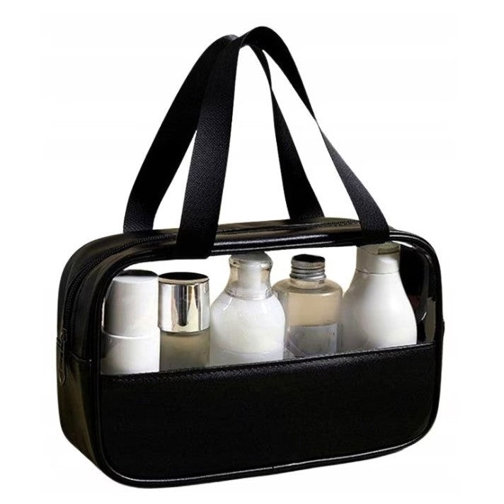 Geanta cosmetice Flippy, pentru voiaj sau organizare, material PVC/textil, impermeabila, portabila, 26 x 15 x 10 cm, negru-7