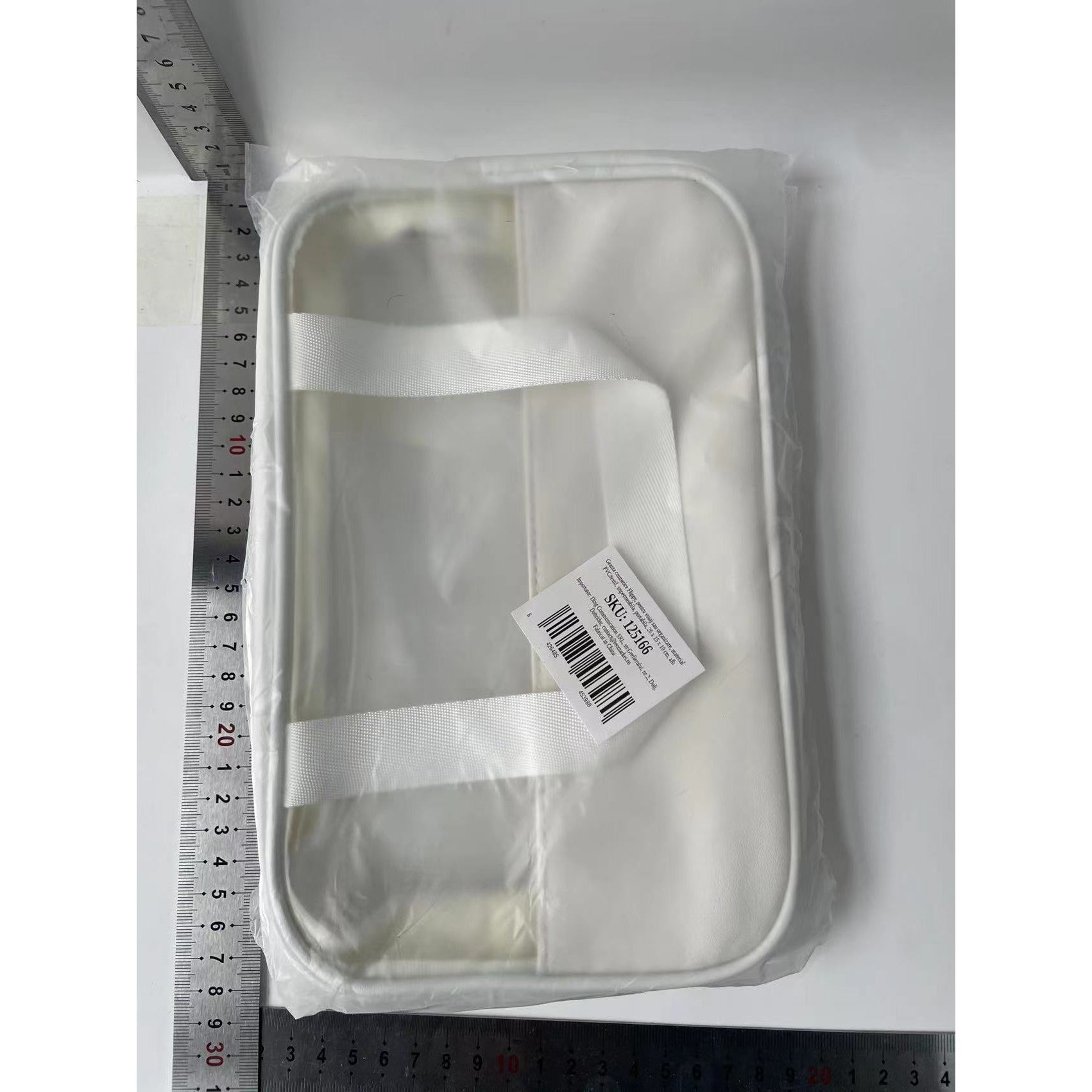 Geanta cosmetice Flippy, pentru voiaj sau organizare, material PVC/textil, impermeabila, portabila, 26 x 15 x 10 cm, alb-8