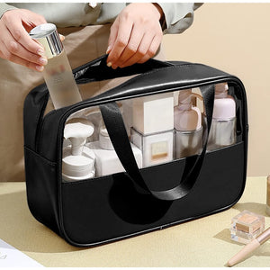 Geanta cosmetice Flippy, pentru voiaj sau organizare, material PVC/textil, impermeabila, portabila, 26 x 15 x 10 cm, negru-0