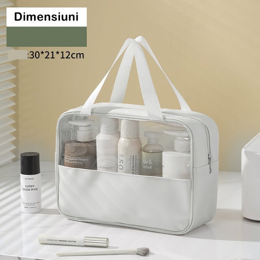Geanta cosmetice Flippy, pentru voiaj sau organizare, material PVC/textil, impermeabila, portabila, 30x12x21 cm, alb-1