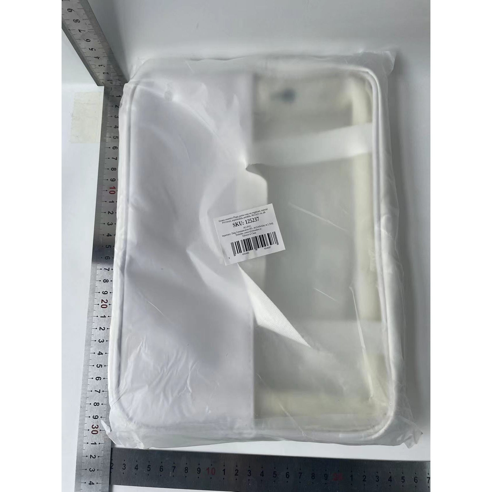 Geanta cosmetice Flippy, pentru voiaj sau organizare, material PVC/textil, impermeabila, portabila, 30x12x21 cm, alb-6