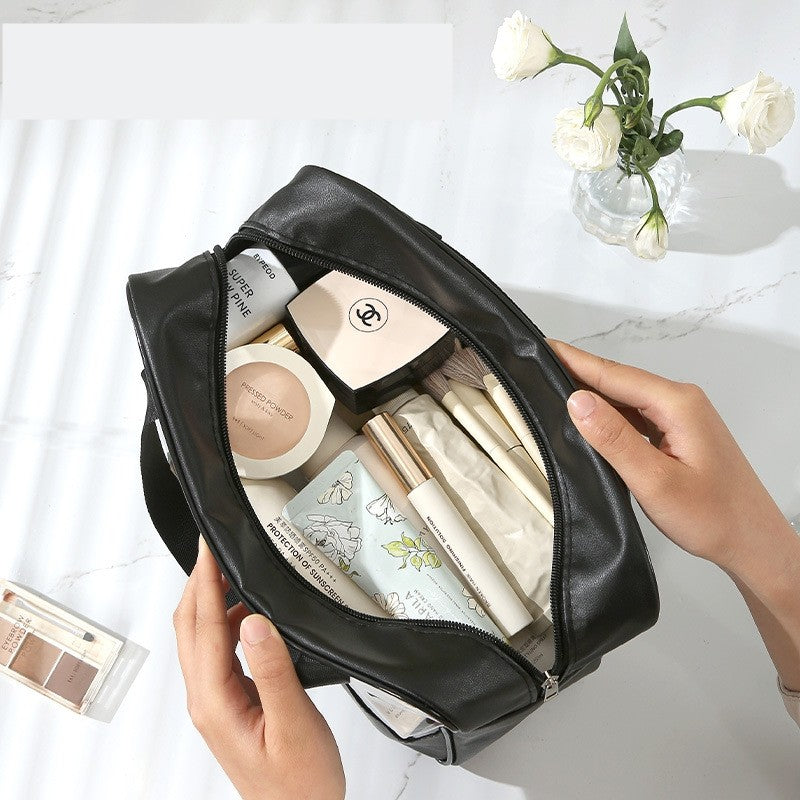 Geanta cosmetice Flippy, pentru voiaj sau organizare, material PVC/textil, impermeabila, portabila, 30X21X12 cm, negru-1