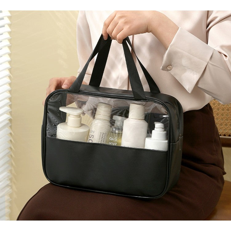 Geanta cosmetice Flippy, pentru voiaj sau organizare, material PVC/textil, impermeabila, portabila, 30X21X12 cm, negru-4