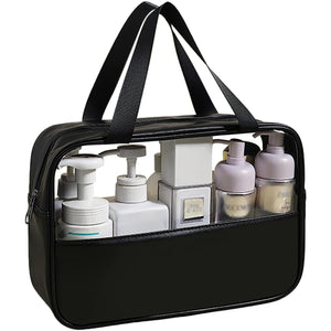 Geanta cosmetice Flippy, pentru voiaj sau organizare, material PVC/textil, impermeabila, portabila, 30X21X12 cm, negru-0