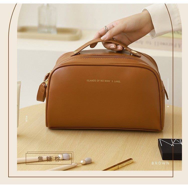 Geanta cosmetice pentru femei Flippy, material poliuretan, 25 x 14.5 x 14.5 cm, Impermeabila, Maro-2