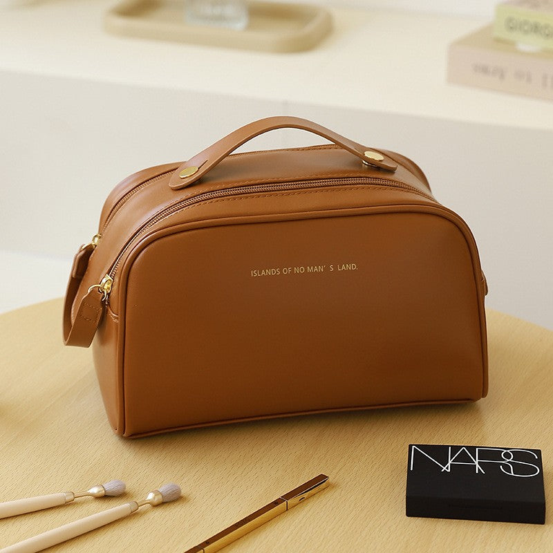 Geanta cosmetice pentru femei Flippy, material poliuretan, 25 x 14.5 x 14.5 cm, Impermeabila, Maro-5