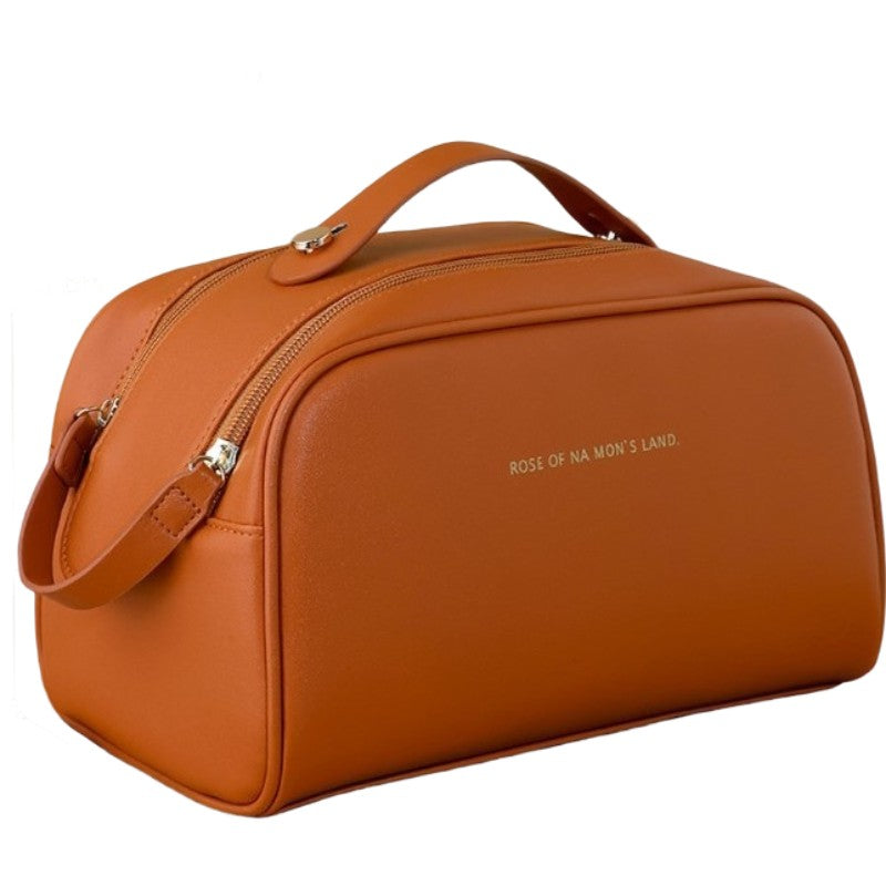 Geanta cosmetice pentru femei Flippy, material poliuretan, 25 x 14.5 x 14.5 cm, Impermeabila, Maro-0