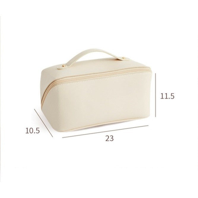 Geanta de Calatorie Flippy, Pentru Cosmetice, Portabila, Impermeabila, din Piele Ecologica, Compartimente Multiple, cu Fermoar, 23 x 11.5 x 10.5 cm, Crem-3