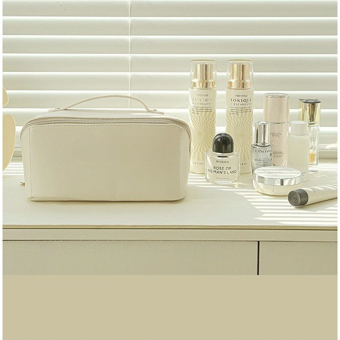 Geanta de Calatorie Flippy, Pentru Cosmetice, Portabila, Impermeabila, din Piele Ecologica, Compartimente Multiple, cu Fermoar, 23 x 11.5 x 10.5 cm, Crem-5