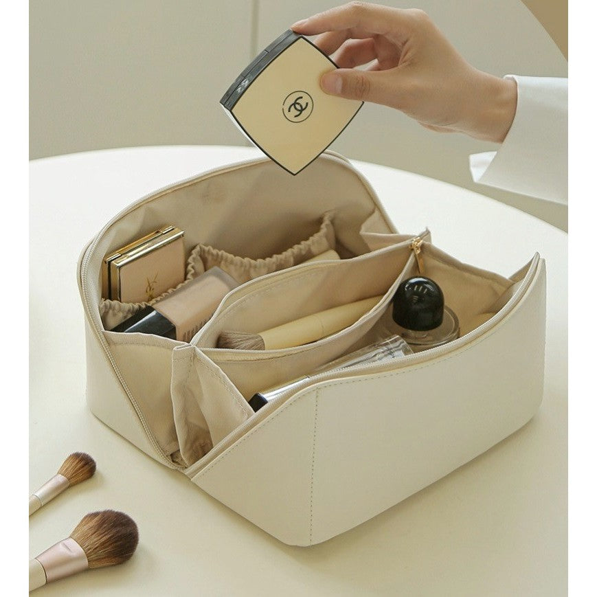 Geanta de Calatorie Flippy, Pentru Cosmetice, Portabila, Impermeabila, din Piele Ecologica, Compartimente Multiple, cu Fermoar, 23 x 11.5 x 10.5 cm, Crem-7