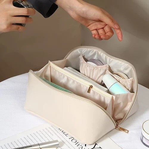 Geanta de Calatorie Flippy, Pentru Cosmetice, Portabila, Impermeabila, din Piele Ecologica, Compartimente Multiple, cu Fermoar, 23 x 11.5 x 10.5 cm, Crem-12