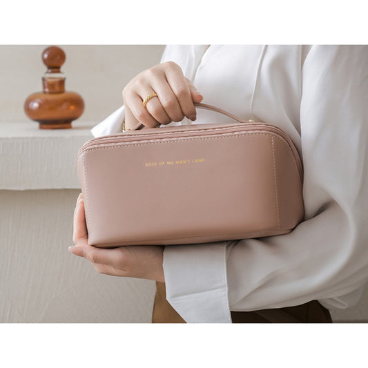 Geanta de Calatorie Flippy, Pentru Cosmetice, Portabila, Impermeabila, din Piele Ecologica, Compartimente Multiple, cu Fermoar, 23 x 11.5 x 10.5 cm, Roz-1