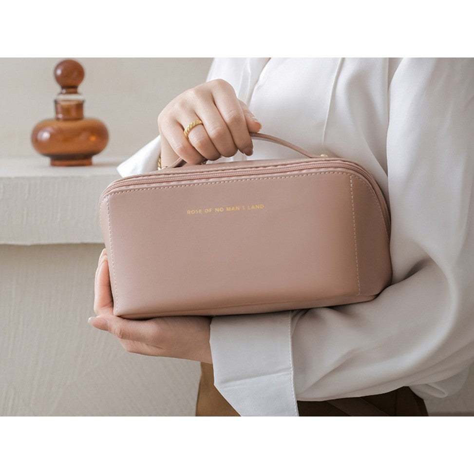 Geanta de Calatorie Flippy, Pentru Cosmetice, Portabila, Impermeabila, din Piele Ecologica, Compartimente Multiple, cu Fermoar, 23 x 11.5 x 10.5 cm, Roz-1