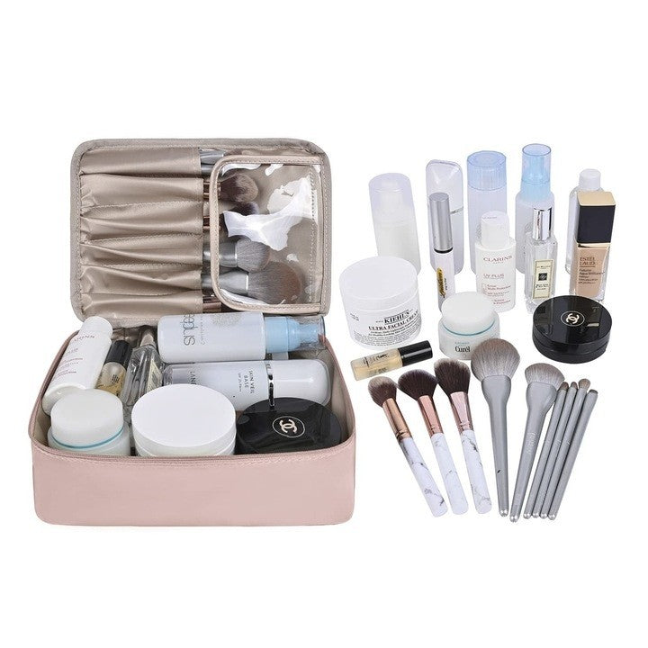 Geanta de Calatorie, Flippy, pentru Cosmetice si Articole de Toaleta, Material Impermeabil, 2 in 1, Portfard Interior Detasabil, 23 x 16 x 8 cm, Roz-2