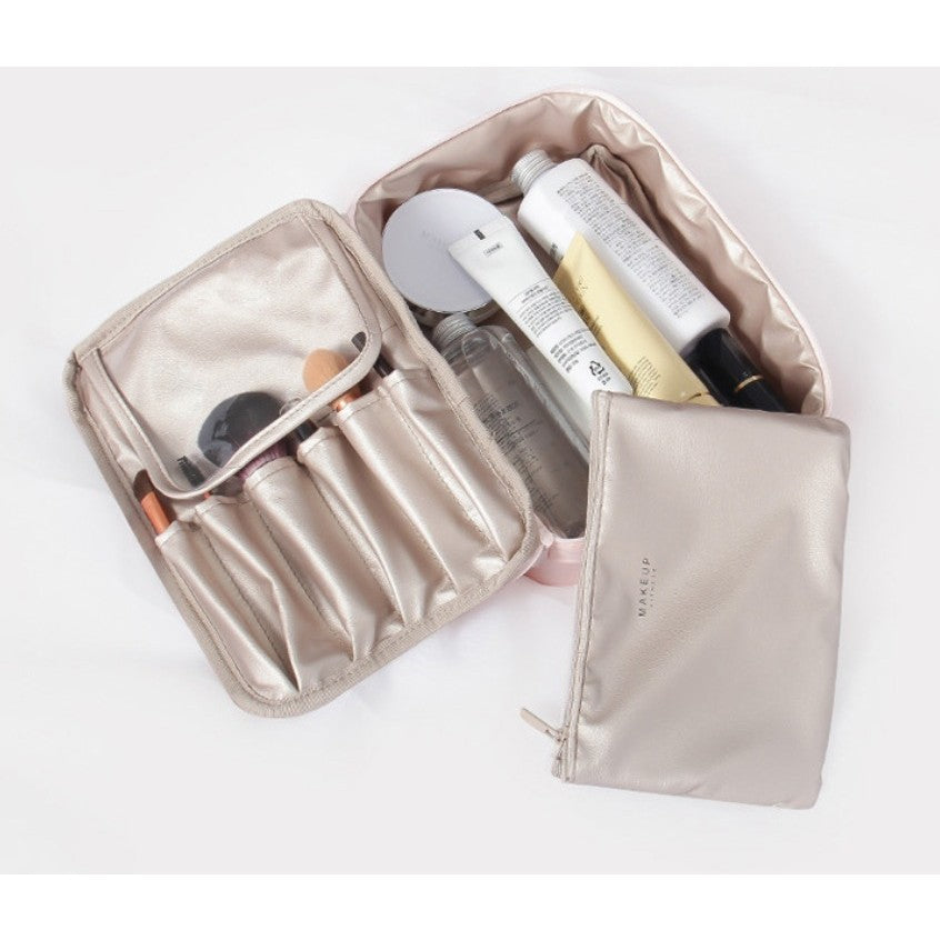 Geanta de Calatorie, Flippy, pentru Cosmetice si Articole de Toaleta, Material Impermeabil, 2 in 1, Portfard Interior Detasabil, 23 x 16 x 8 cm, Roz-4