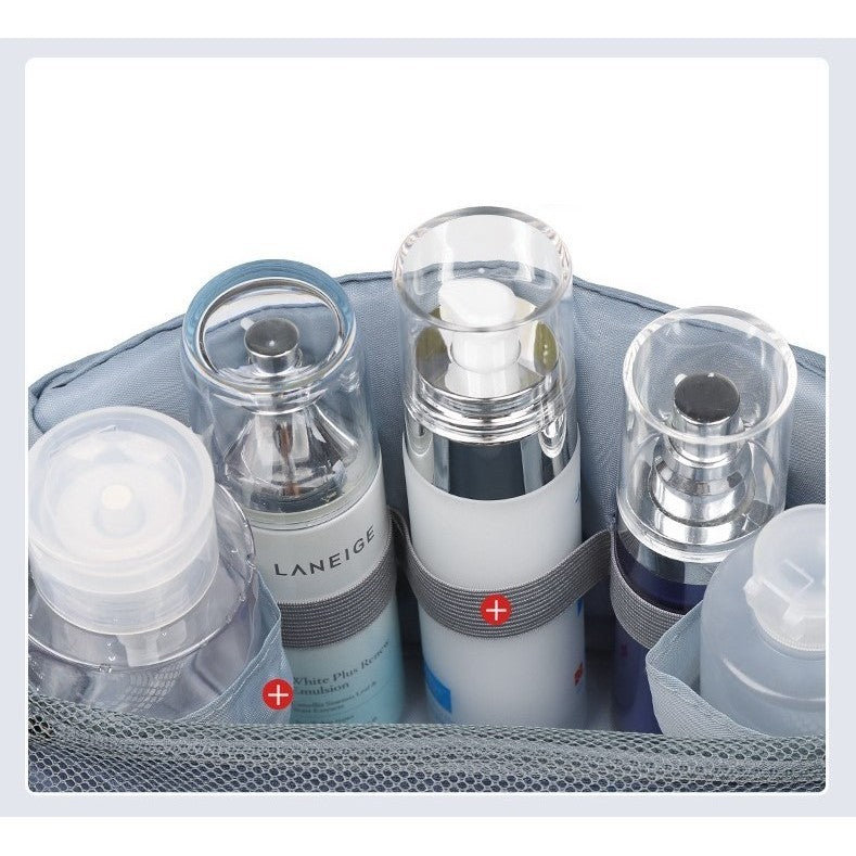 Geanta cosmetice voiaj, Flippy, material panza, impermeabil, 3 compartimente, cu agatatoare, Gri, 47 x 28 x 20 cm-2