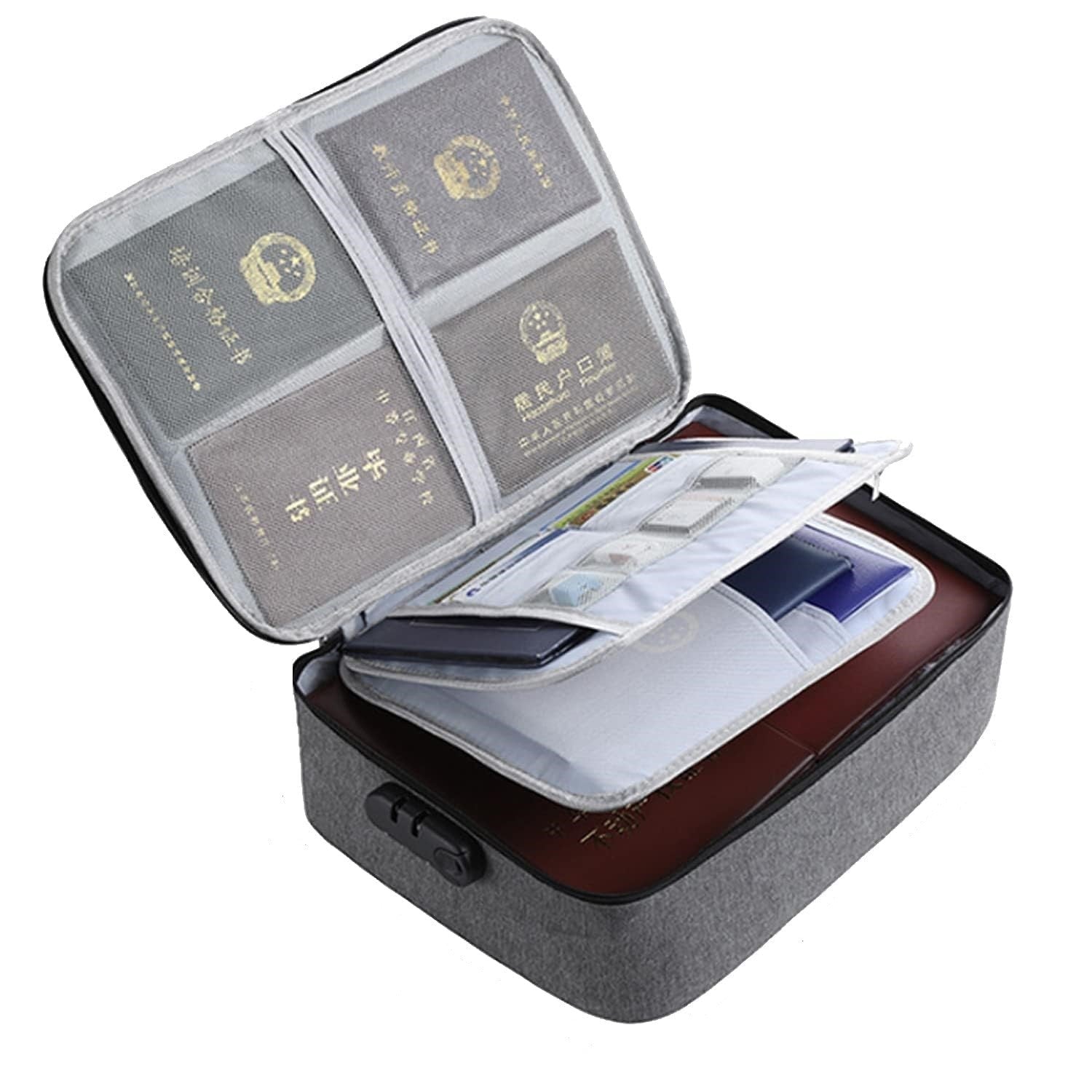 Geanta Flippy pentru Depozitare Acte si Documente, Facturi, Carduri, cu Cod de Securitate, 2 Compartimente, Impermeabila, 37 x 10.5 x 27 cm, Gri-0