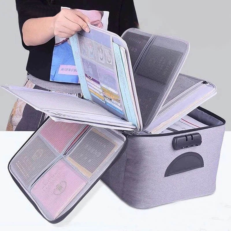 Geanta Flippy pentru Depozitare Acte si Documente, Facturi, Carduri, cu Cod de Securitate, 5 Compartimente, Impermeabila, 37 x 20 x 27 cm, Gri-7