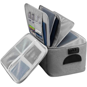 Geanta Flippy pentru Depozitare Acte si Documente, Facturi, Carduri, cu Cod de Securitate, 5 Compartimente, Impermeabila, 37 x 20 x 27 cm, Gri-0