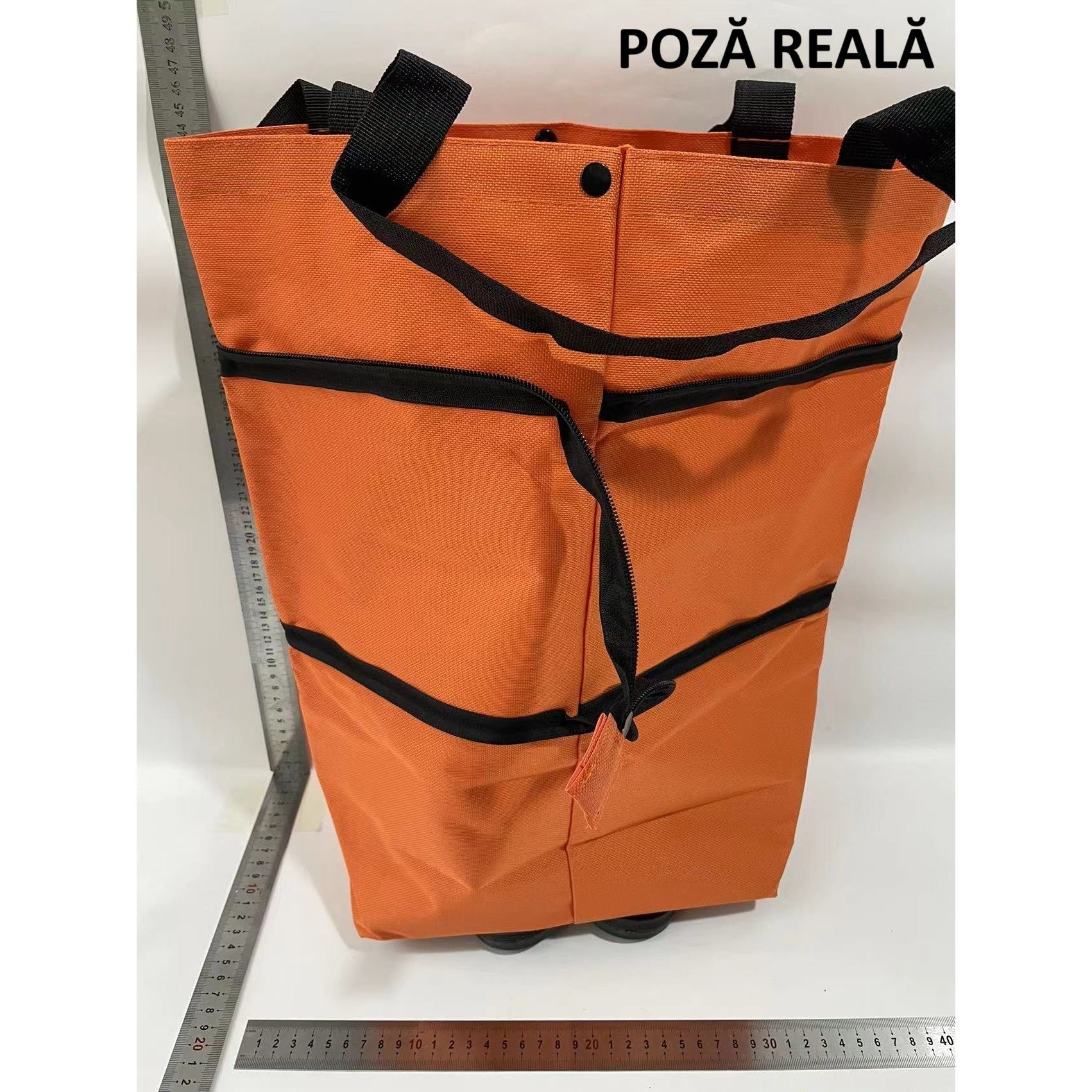 Geanta Pliabila, Flippy, 2 in 1, Carucior cu Roti, pentru Cumparaturi, 19 l, Portocaliu, Plastic, 39 x 46 x 12 cm-3
