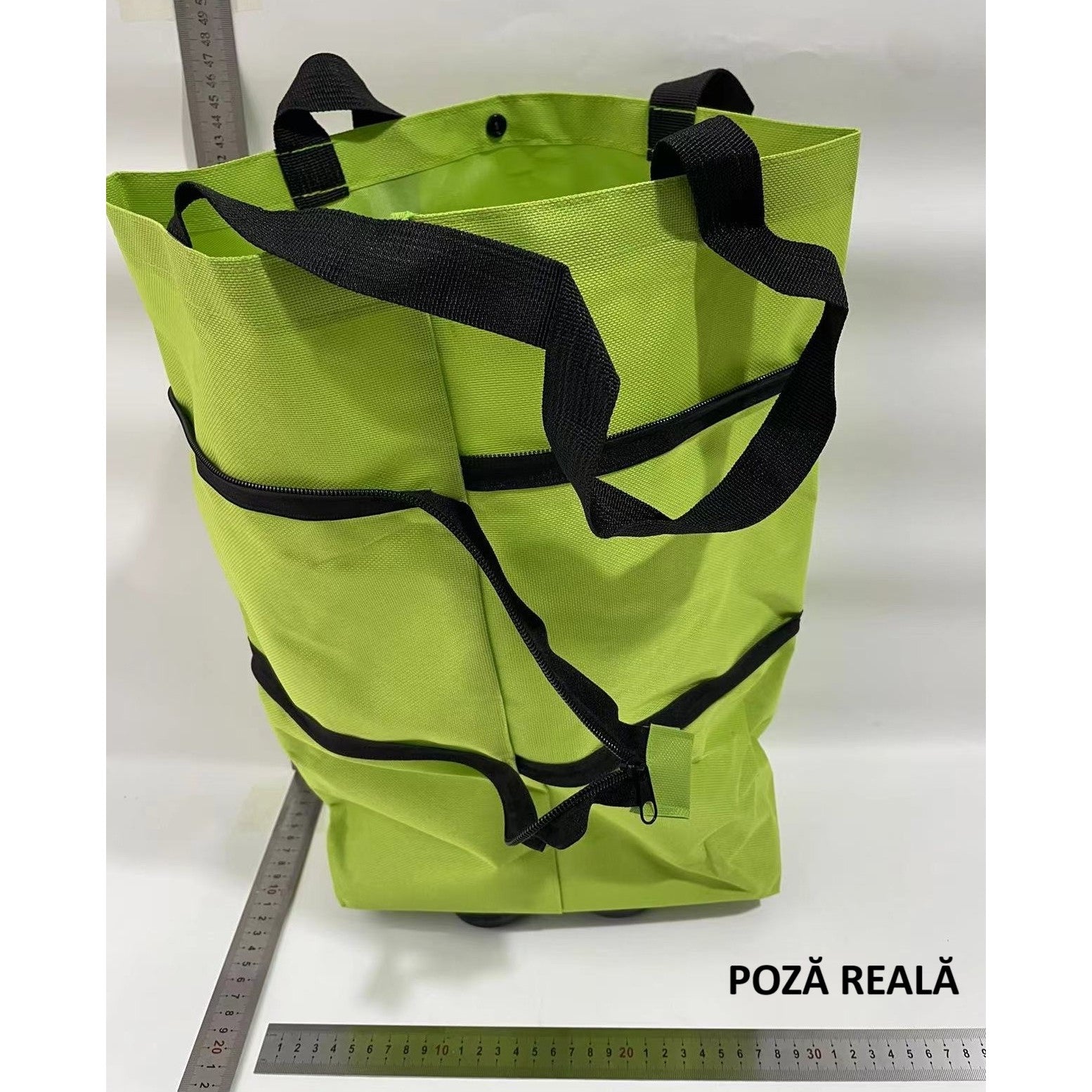 Geanta Pliabila, Flippy, 2 in 1, Carucior cu Roti, pentru Cumparaturi, 19 l, Verde, Plastic, 39 x 46 x 12 cm-3