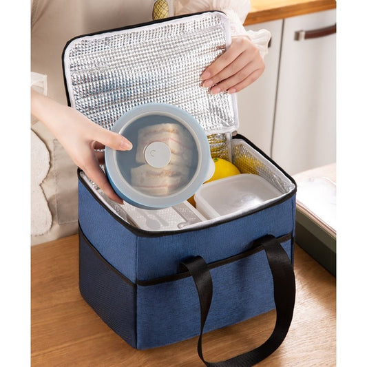 Geanta Termica Flippy pentru Pranz, Compartimente Telefon si Tacamuri, Multifunctionala, Impermeabila, 24x18x21 cm, Albastru-1