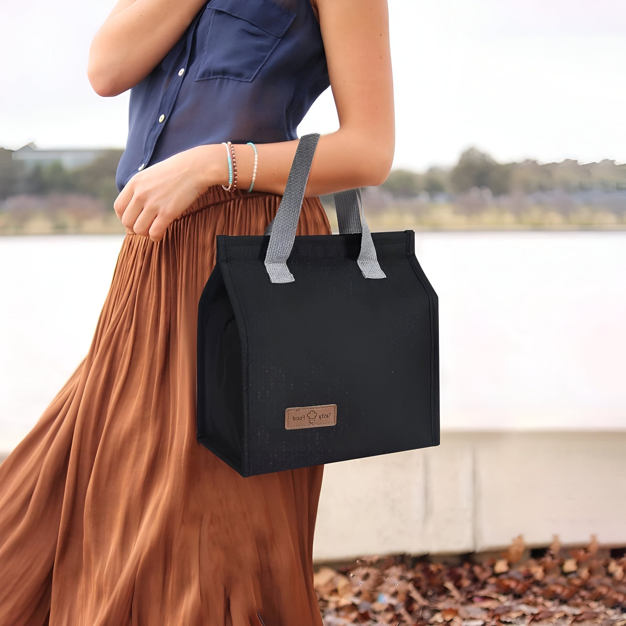 Geanta Termoizolanta Tip Bento Bag Flippy, Camping Cooler, Aluminiu, 22.5x13x25,5 cm, 3.3 L, Negru-3