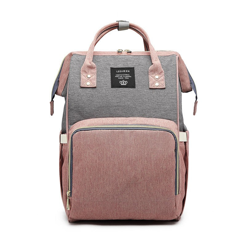 Rucsac Multifunctional pentru Mamici, Flippy, din Panza Oxford, Compartimentare Multipla, Impermeabil, 43 x 18 x 26 cm, Roz/Gri-0