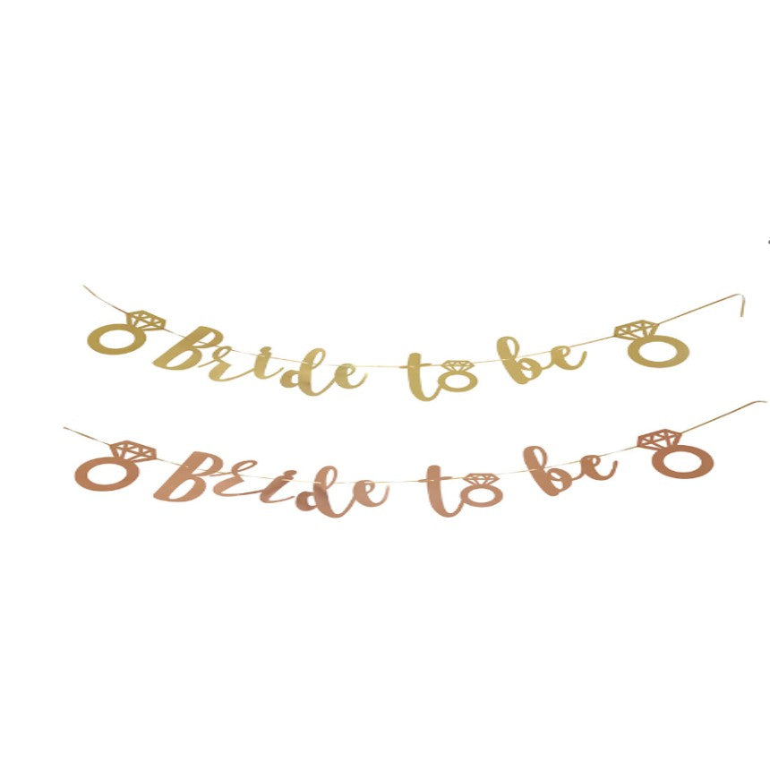 Banner Bride To Be, Flippy, Dimensiune 16x13 cm, Rola de Ata Inclusa, Tematica Nunta, Decoratiune Party, Auriu-0