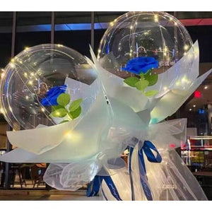 Set balon cu Trandafir, instalatie LED si tul inclus, Albastru, model 2-0