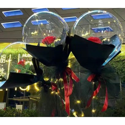 Set balon cu Trandafir, instalatie LED si tul inclus, Rosu-0