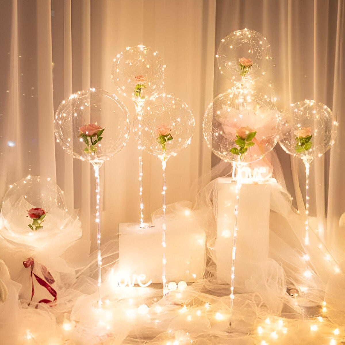 Trandafir in Balon LED cu Lumini, Flippy, Tip Buchet, Diametru 35 cm, Roz-2