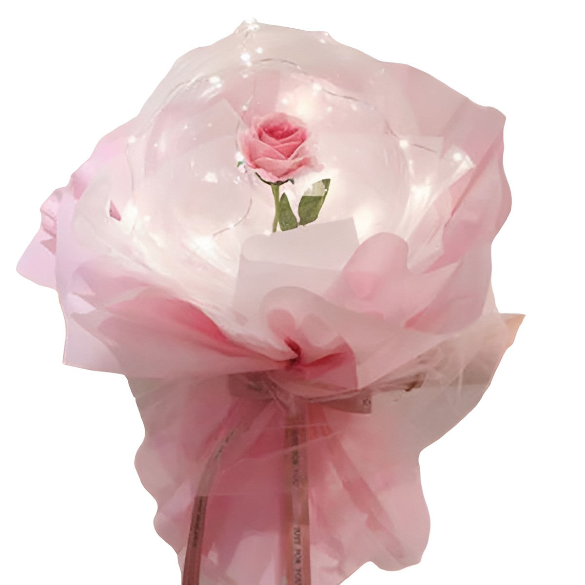 Trandafir in Balon LED cu Lumini, Flippy, Tip Buchet, Diametru 35 cm, Roz-0