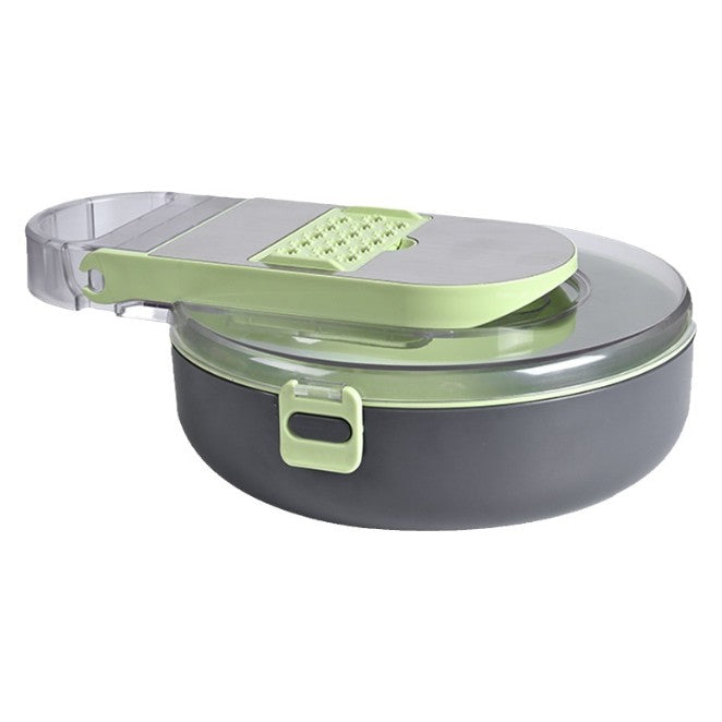 Feliator Multifunctional, Flippy, Razatoare, 8 in 1, pentru Fructe si Legume, 12 Piese, Lame de Inox, Recipient Stocare, Separator Oua, Protectie Mana, ABS, Gri/Verde, 29.5x9x21.8 cm-6