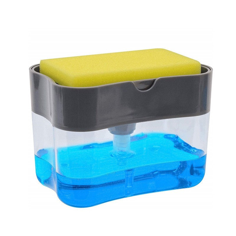 Dozator Flippy, Dispenser 2 in 1 pentru Detergent Lichid de Vase sau pentru Obiecte Sanitare cu Suport pentru Burete de Bucatarie ,14 x 10.5 x 10 cm, capacitate 380 ml, gri-0