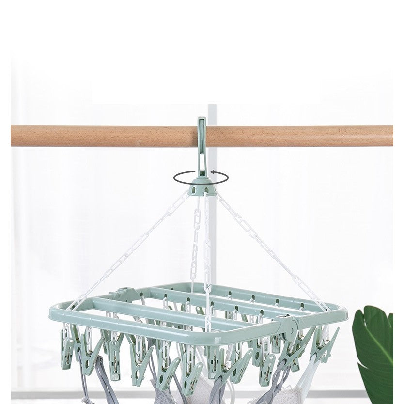 Uscator de rufe Flippy, 32 de cleme, Plastic, Pliabil, rotire 360 grade, 32x32 cm, Verde-4