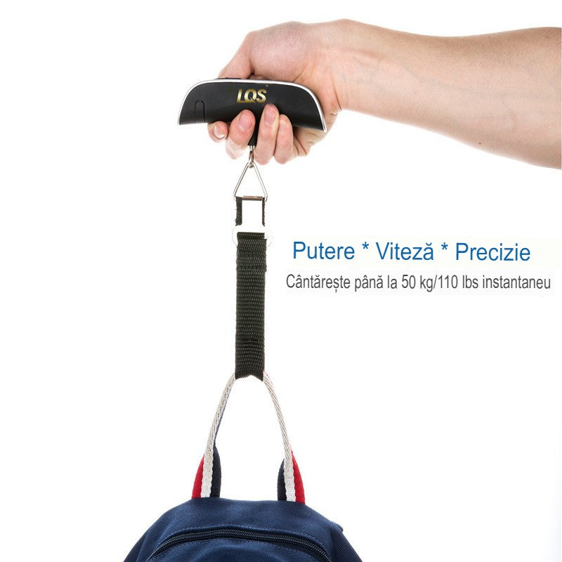 Cantar Digital de Mana Curea, Flippy, Cantar Portabil, Cantarire Bagaje, Capacitate 50 kg, Functie de Tara, 12.5 x 2.8 x 2.8 cm, Alb-Negru-1