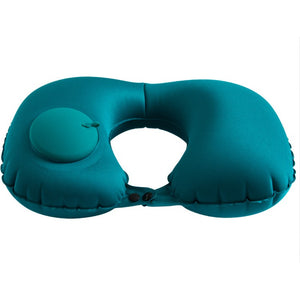 Perna pentru gat Flippy, portabila, umflare prin apasare, usor de depozitat, imbracata in material catifelat, in forma de U, 40 x 28 cm, verde-0