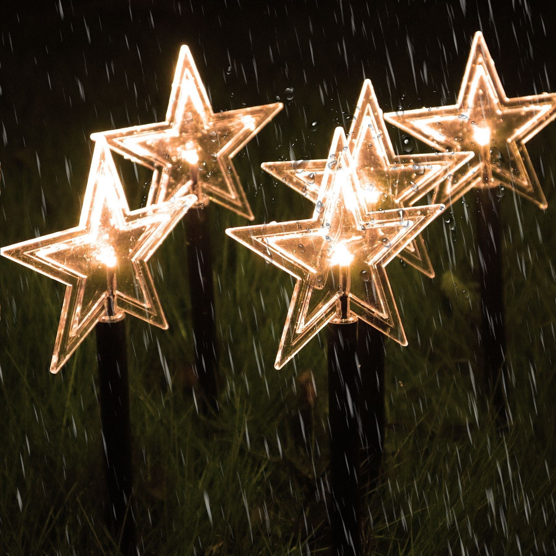 Set 5 Lampi solare LED de exterior Model Stea, pentru gradina, Flippy, 35.5 cm, Alb Cald-6