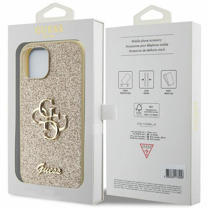 Husă Guess Glitter Big 4G pentru iPhone 15 Plus – Auriu